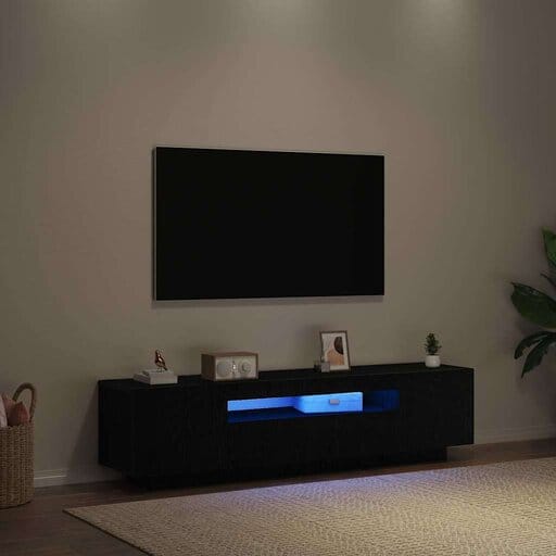 Musta vidaXL TV-kaappi LED-valaistuksella, modernissa olohuoneessa