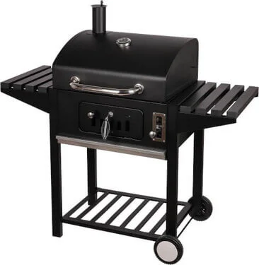 Hornet Pro Taste hiiligrilli musta kannellinen hiiligrilli sivutasoilla.